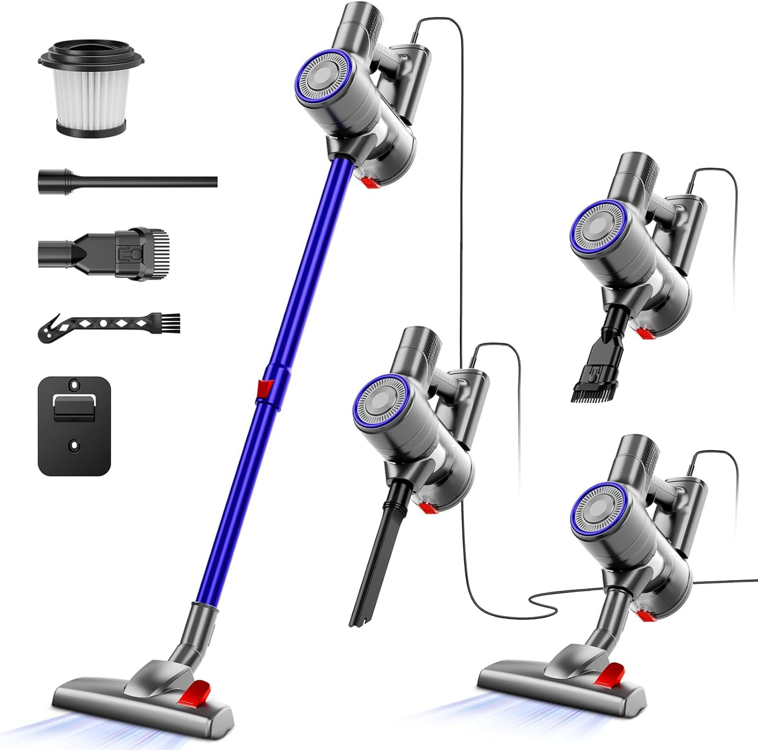 AKAVAC Corded Stick Vacuum Cleaner, 25Kpa Powerful Stick Vacuum, 2 in 1 Vacuum Cleaners,1.2 L Dust Cup, Corded Handheld Vacuum Pet for Hair, Short-Pile Carpet, Hardfloor (Dark Blue)