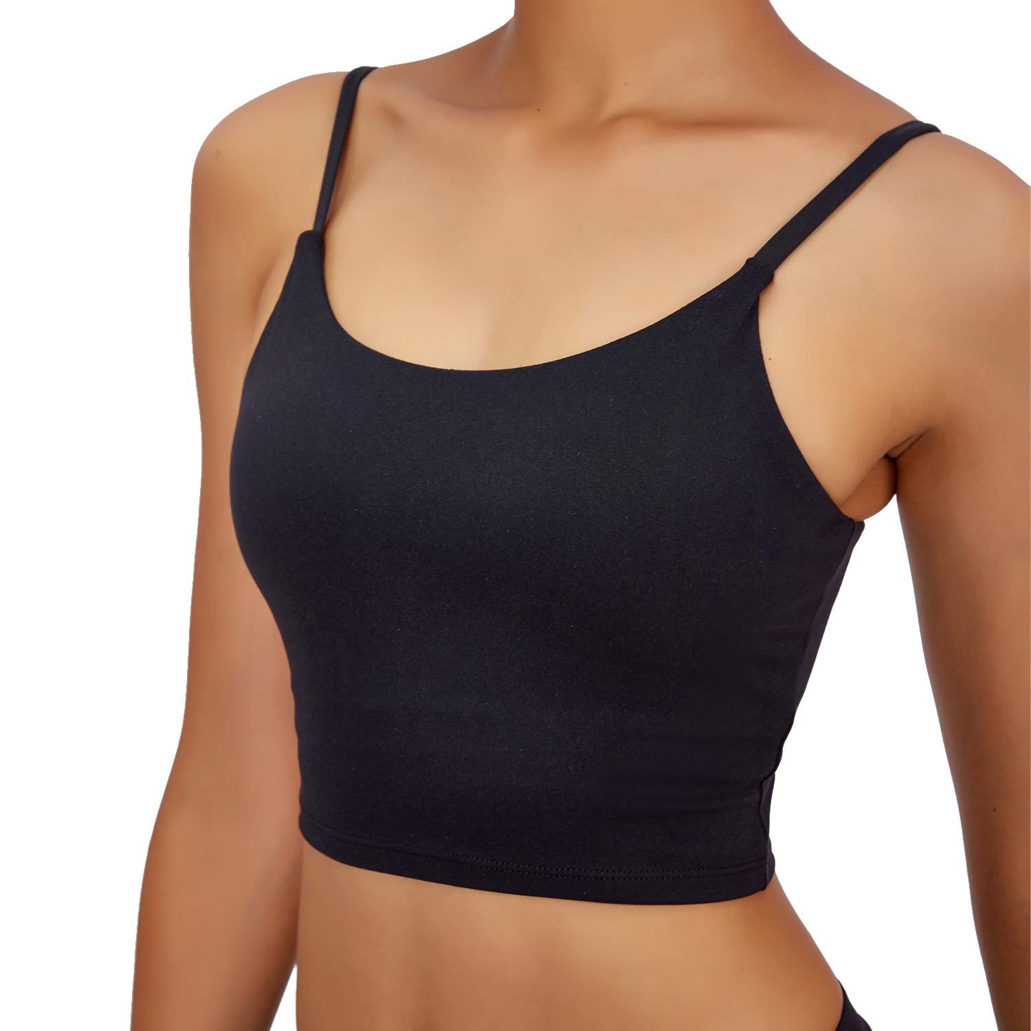 BQTQ 2 Piezas Sujetador Camisola Deportivo Acolchado Camiseta Corta sin Mangas con Almohadillas Extraíbles para Mujer, Negro y Blanco