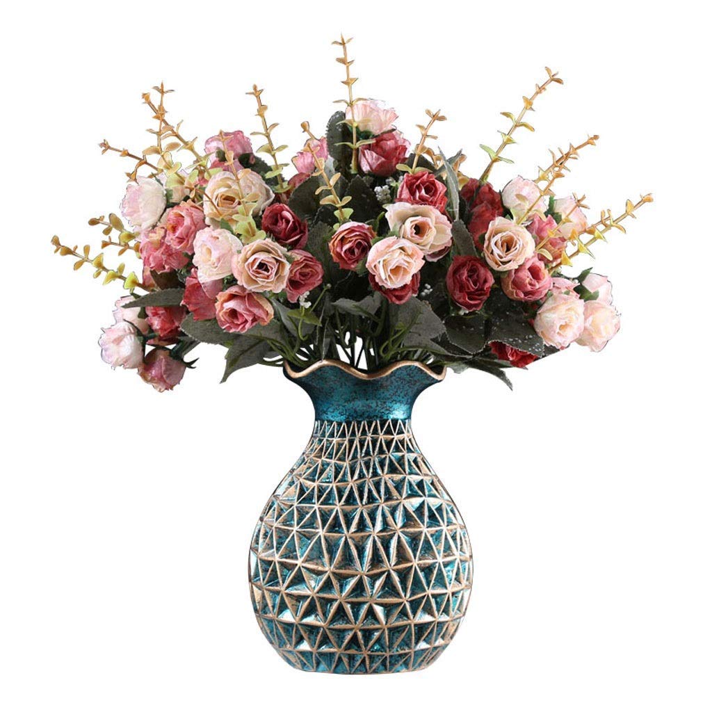 XDLEDMKIZ Realistic Artificial Flower Artificial Flowers with Vase, 4 Bundles Fake Flowers Bouquet with Vase Lifelike Natural Flower Arrangements for Home Garden Party We