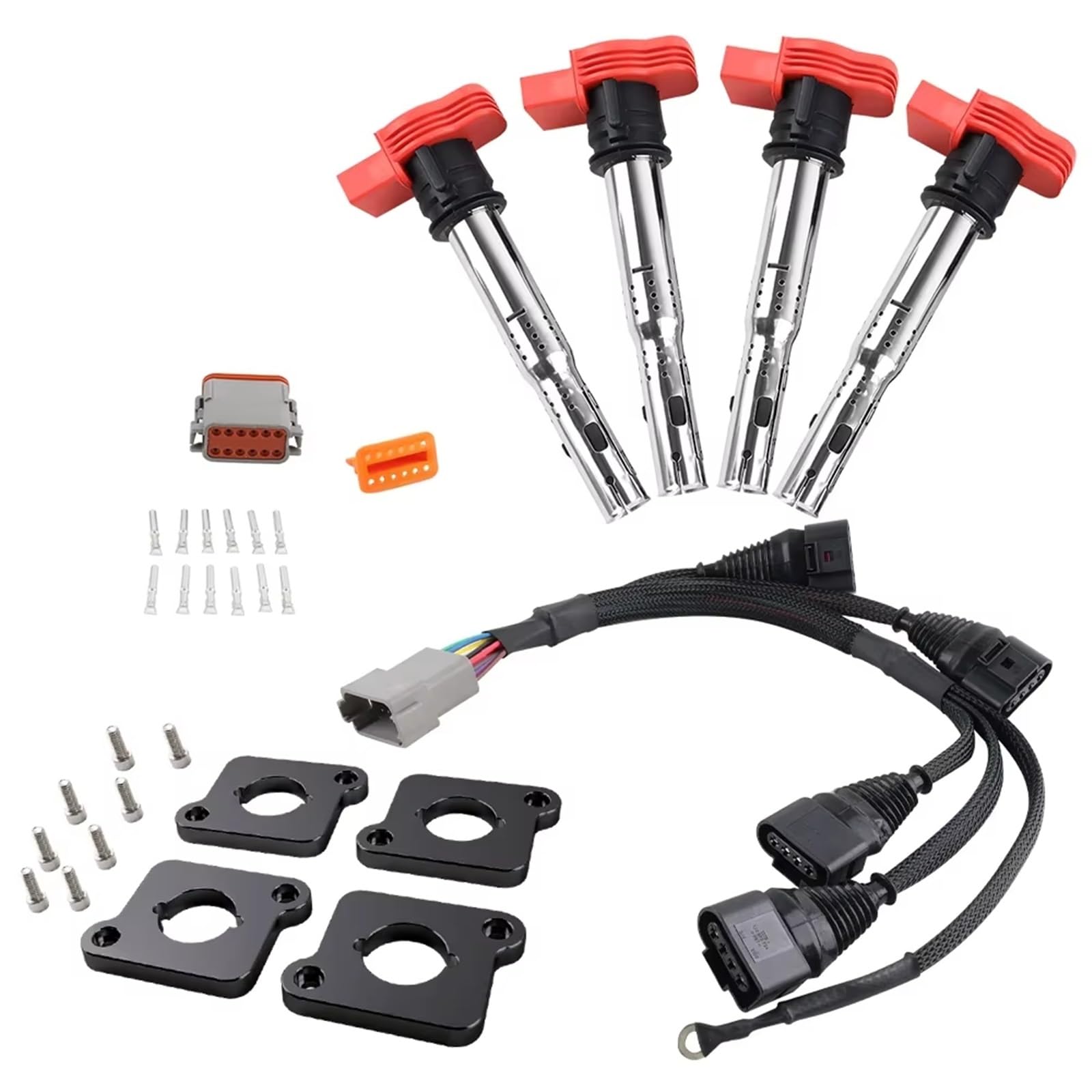 Bobine D'Allumage Kit Faisceau Conversion Bobines D'allumage ICM pour A4 pour VW pour Passat B5 pour Golf pour Jetta 1.8T À 2.0T FSI R8 97-05 SPP002+SPP004+FDJ-073-BK Allumages Moto