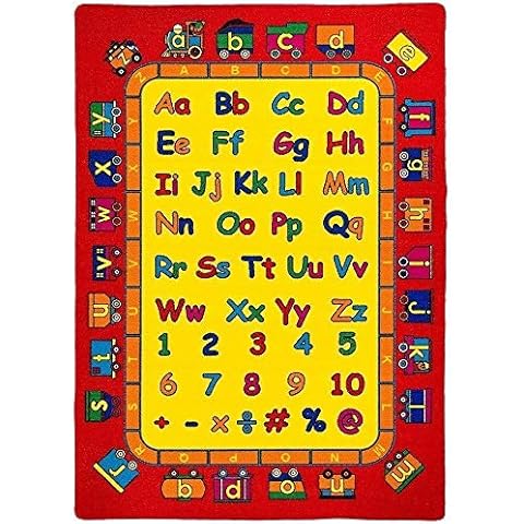 Mybecca ABC Fun Kids Rugs Playtime Alphabet Train Area Rug, 5" x 7" Non-Slip Backing Cover