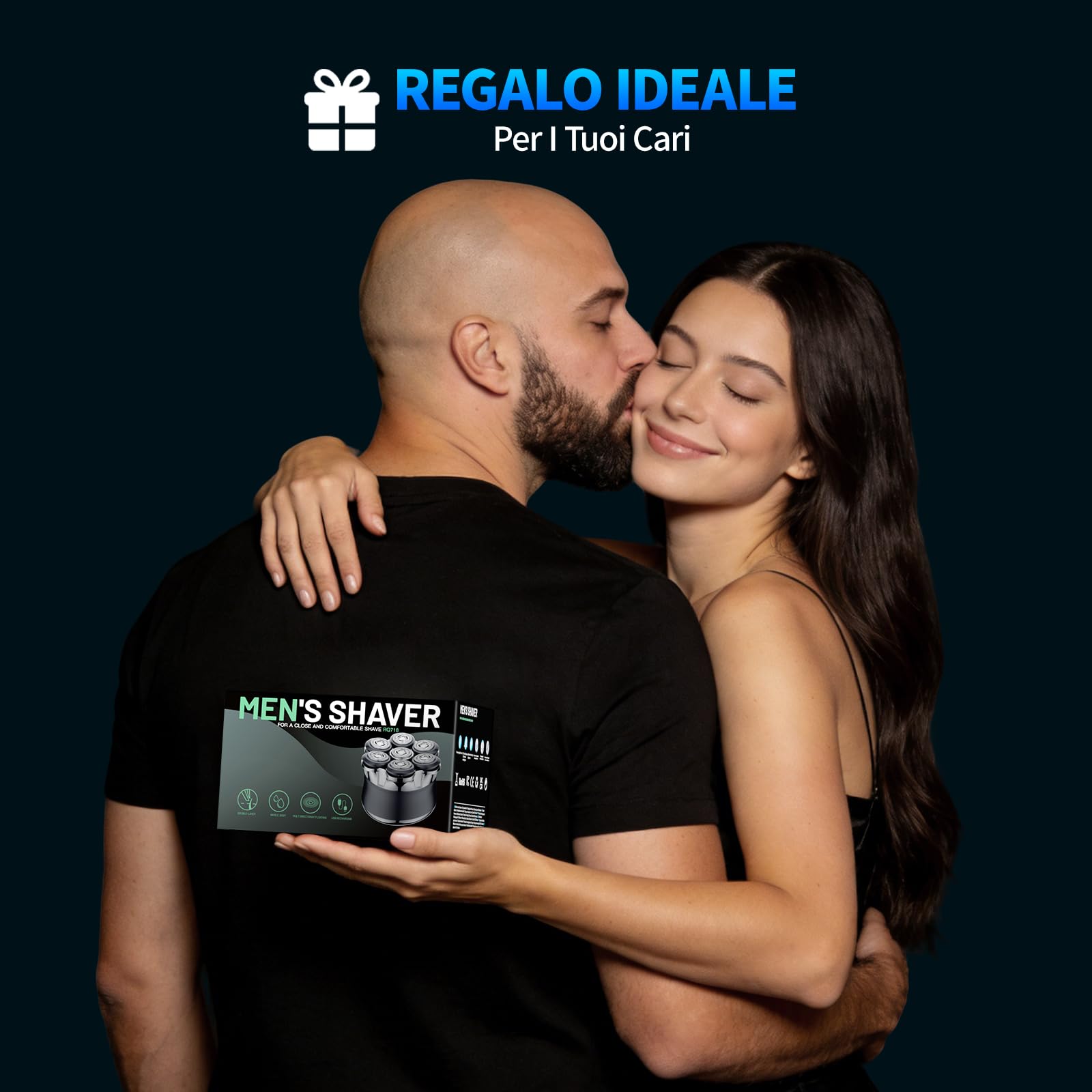 Rasoio Testa Uomo 7D, Rasoio Elettrico Calvo con Testina Magnetica, IPX6 Impermeabile, Ricarica Rapida Type-C, Display LED e Batteria 1200 mAh, Facile da Pulire