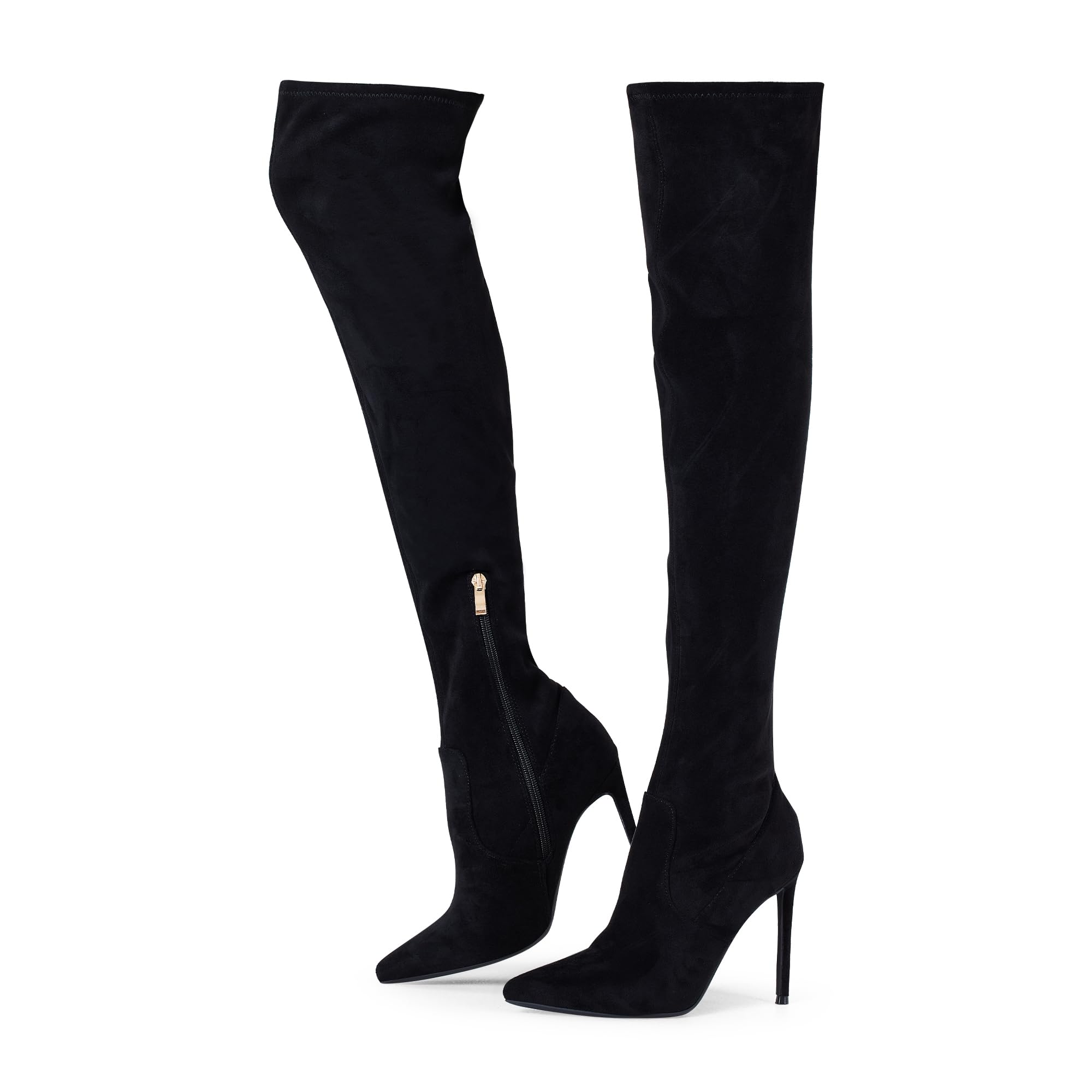 Elisabet Tang Thigh High Boots Over the Knee Boots for Women,Sexy 4.3 inch Stilettos High Heels Boots Stretch Suede Long Pointed Toe Shoes