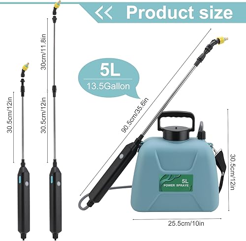 Miniatura 6 de VTWTV Pulverizador a batería de 1.35 galones5 L, pulverizador eléctrico con 3 boquillas de niebla, mango recargable USB y varita retráctil, rociador
