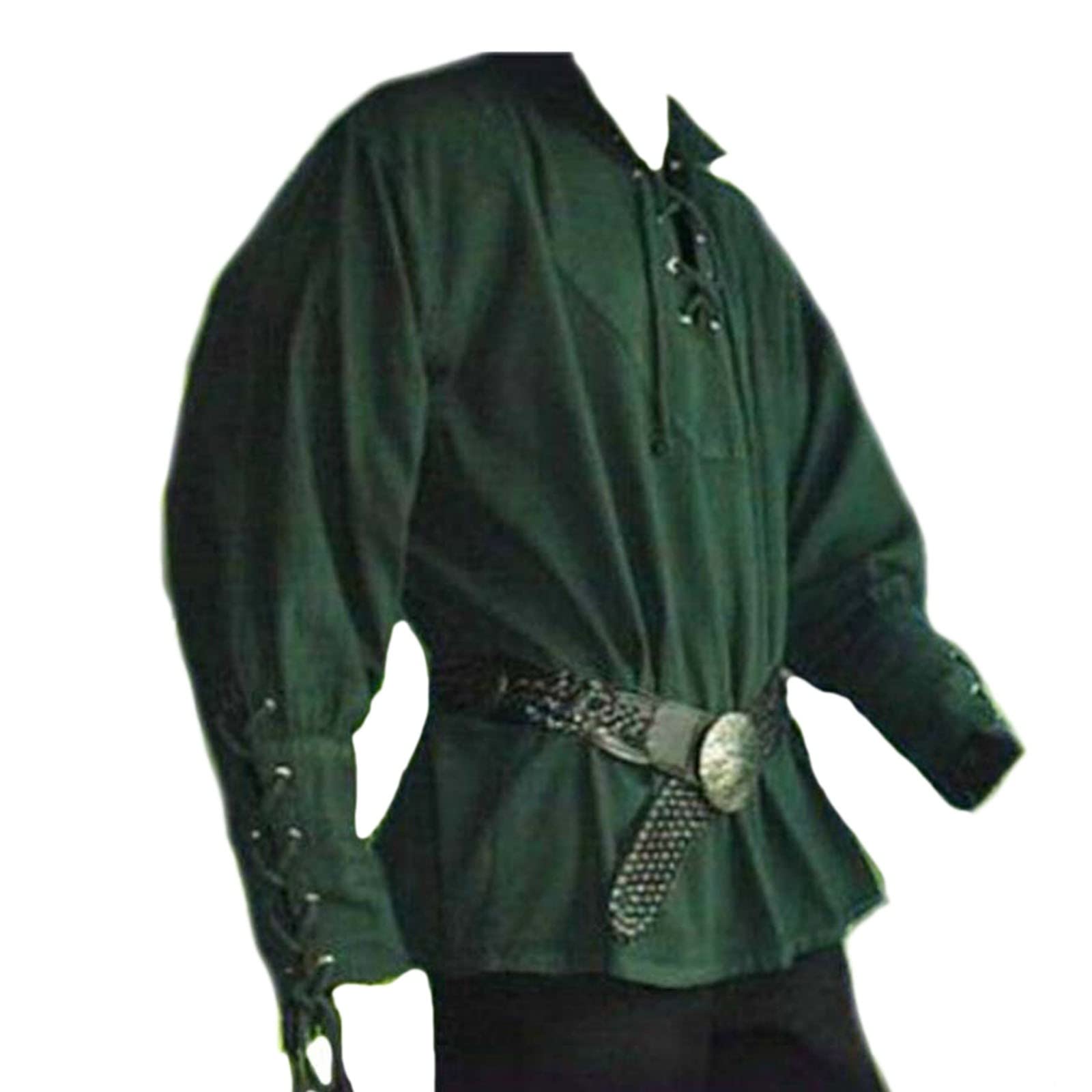 Túnica medieval para hombre, túnica LARP Knight, falda, cosplay, disfraz de Halloween, fiesta, disfraz medieval, renacentista, cuello alto, camisa