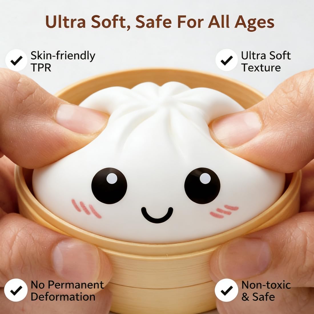 Dumpling Squishies, Glitter Dim Sum Stress Ball, Cute Steamed Bun Fidget Sensory Toy with Food Steamer, Squeeze Dough Hand Toy for Adults Kids,Easter Basket Stuffers (White)