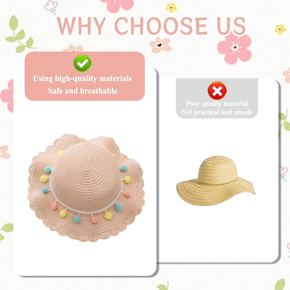 Cappello da Spiaggia Estivo e Mini di Borse Set,Cappello da Sole per Bambina,Cappello da Sole per Esterni per Ragazze per I Bambini Turismo Vacanze Spiaggia attività All'Aperto(Rosa)