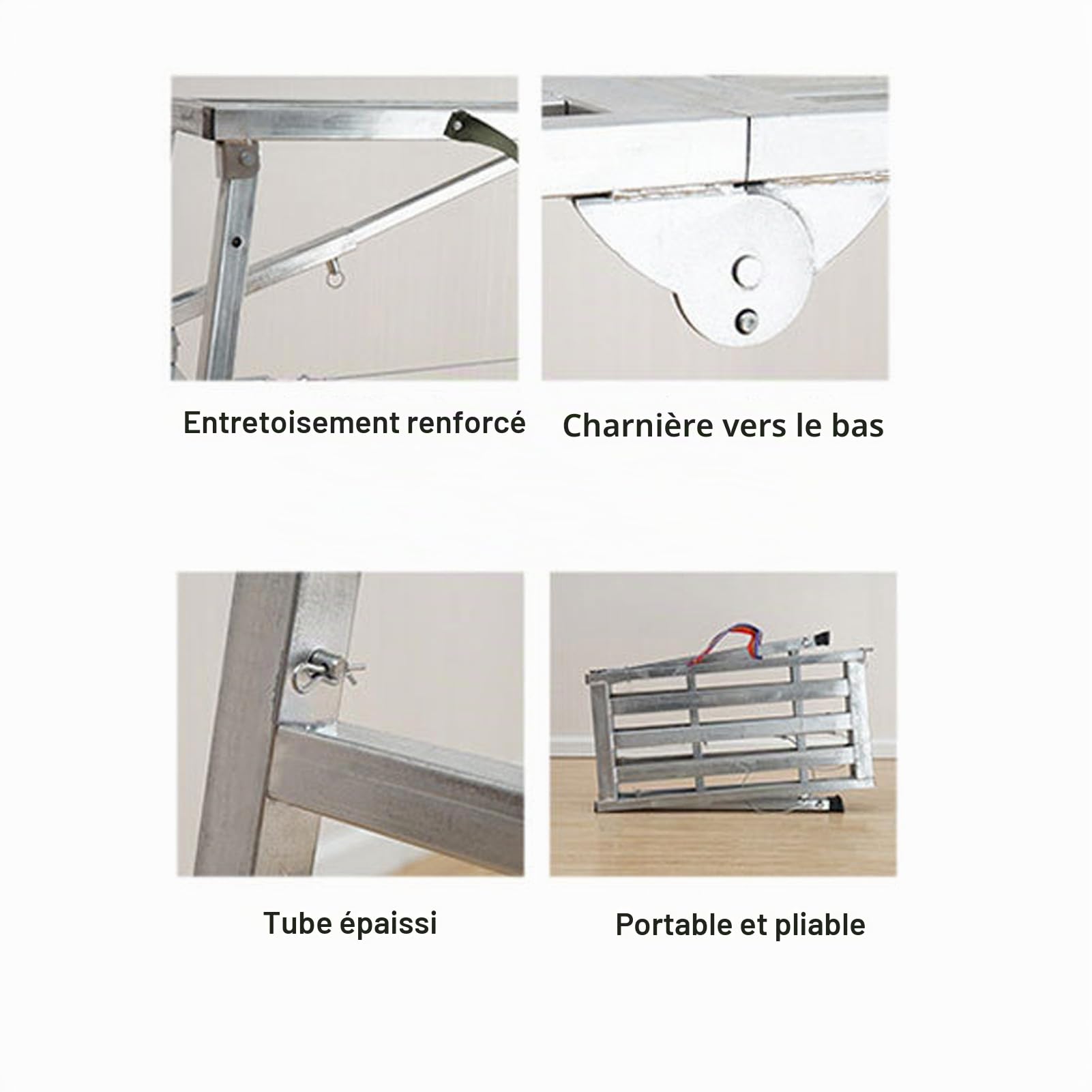 Ausla Plateforme de travail pliable réglable, structure en aluminium, banc d'échelle, pour cloisons sèches, capacité de maximale 200 kg, hauteur réglable 60 à 90 cm,