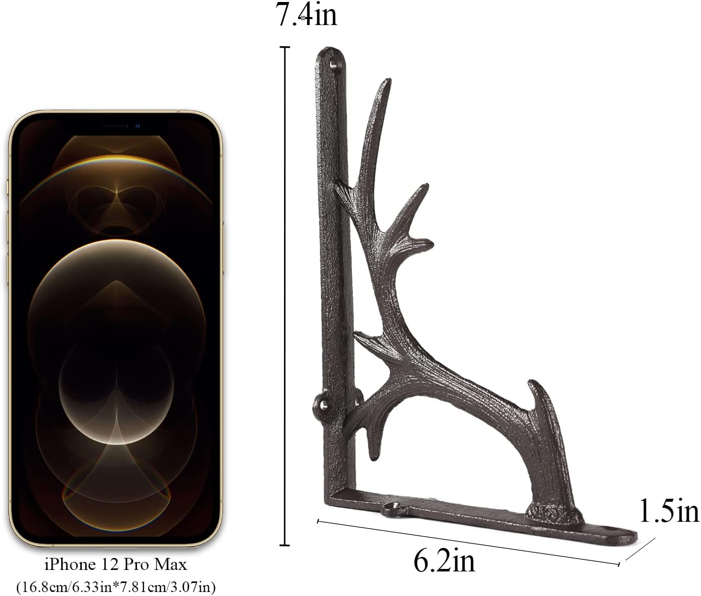 BRASSTAR Cast Iron Deer Antler Design Wall Shelf Brackets Thick Heavy Duty Wall Hanger Antique Home Farmhouse Decorative 2PCS 6.2’’(H) TQGJPT299-02