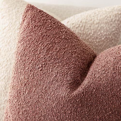 Image of Foindtower Set of 2, Decorative Textured Boucle Throw Pillow Covers Accent Solid Pillow Cases Neutral Cozy Couch Cushion Case for Chair Sofa Bedroom Living Room Home Decor 26x26 Inch Orange Rust Red