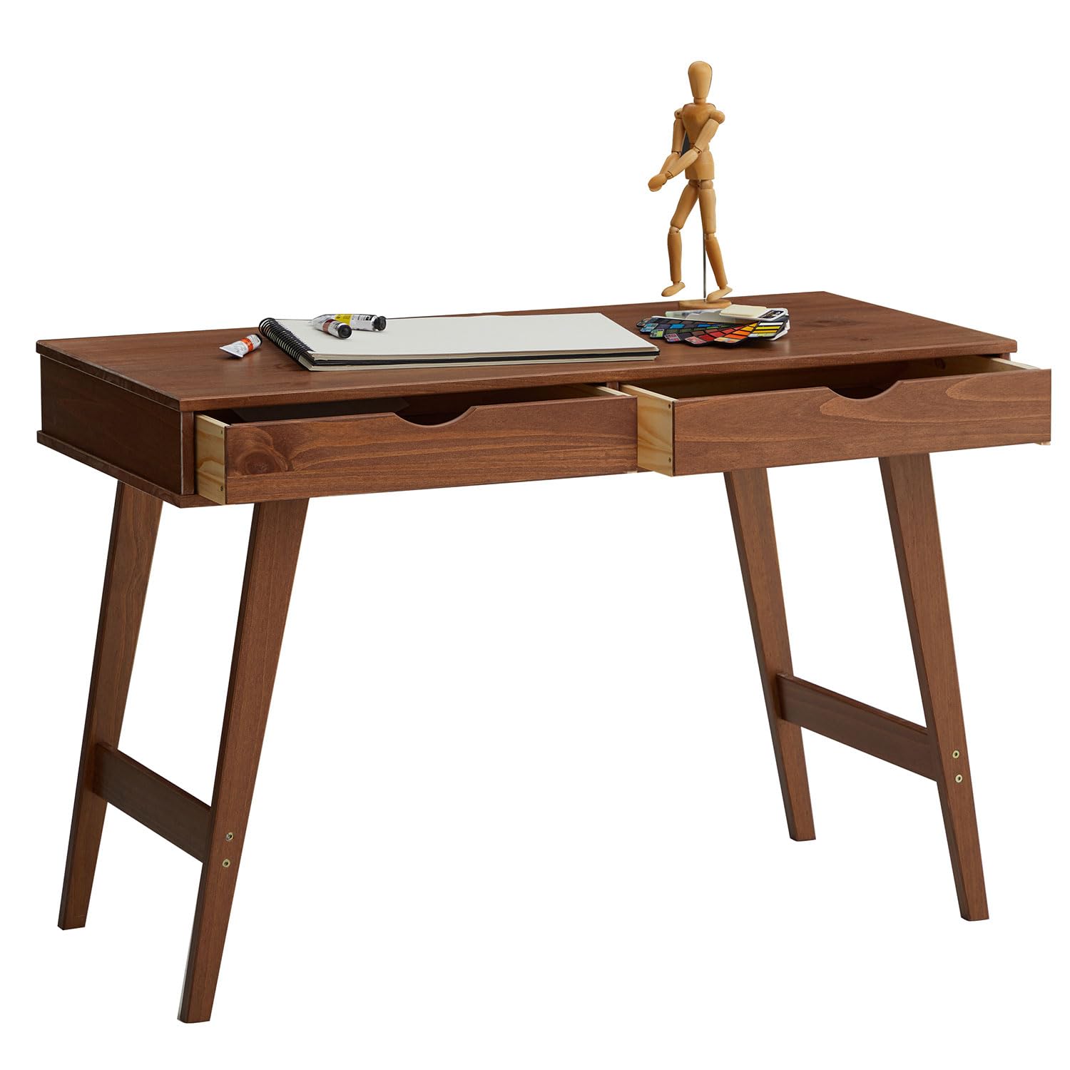 IDIMEX Schreibtisch Milo mit 2 Schubkasten, Massivholz, stabil und langlebig, ideal für Home-Office, Kastanien Farben, Schubladen für Stauraum