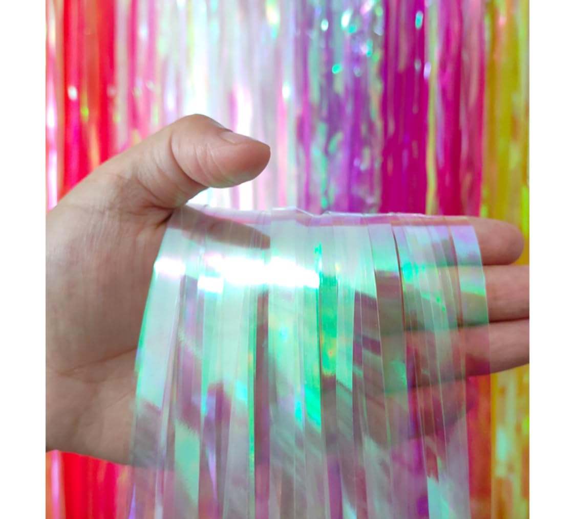 CYBERNOVA 2 Pack Opalizujące Neonowe Tło z Folii z Frędzlami, 97 x 201 cm, Brokatowe Metaliczne Foliowe Frędzle Serpentyny, Tło do Fotobudki, Rekwizyty Ślubne, Urodzinowe (Przezroczyste)