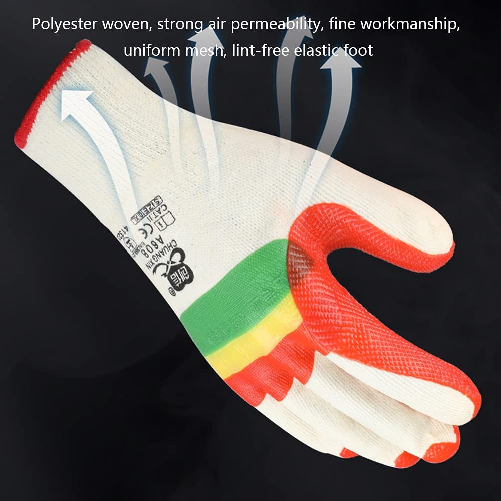 Guantes de jardinería, Guantes de Trabajo, Guantes de Trabajo de Goma, Guantes mecánicos Multiusos ultrafinos, Overoles duraderos Rojos, (12 Pares)