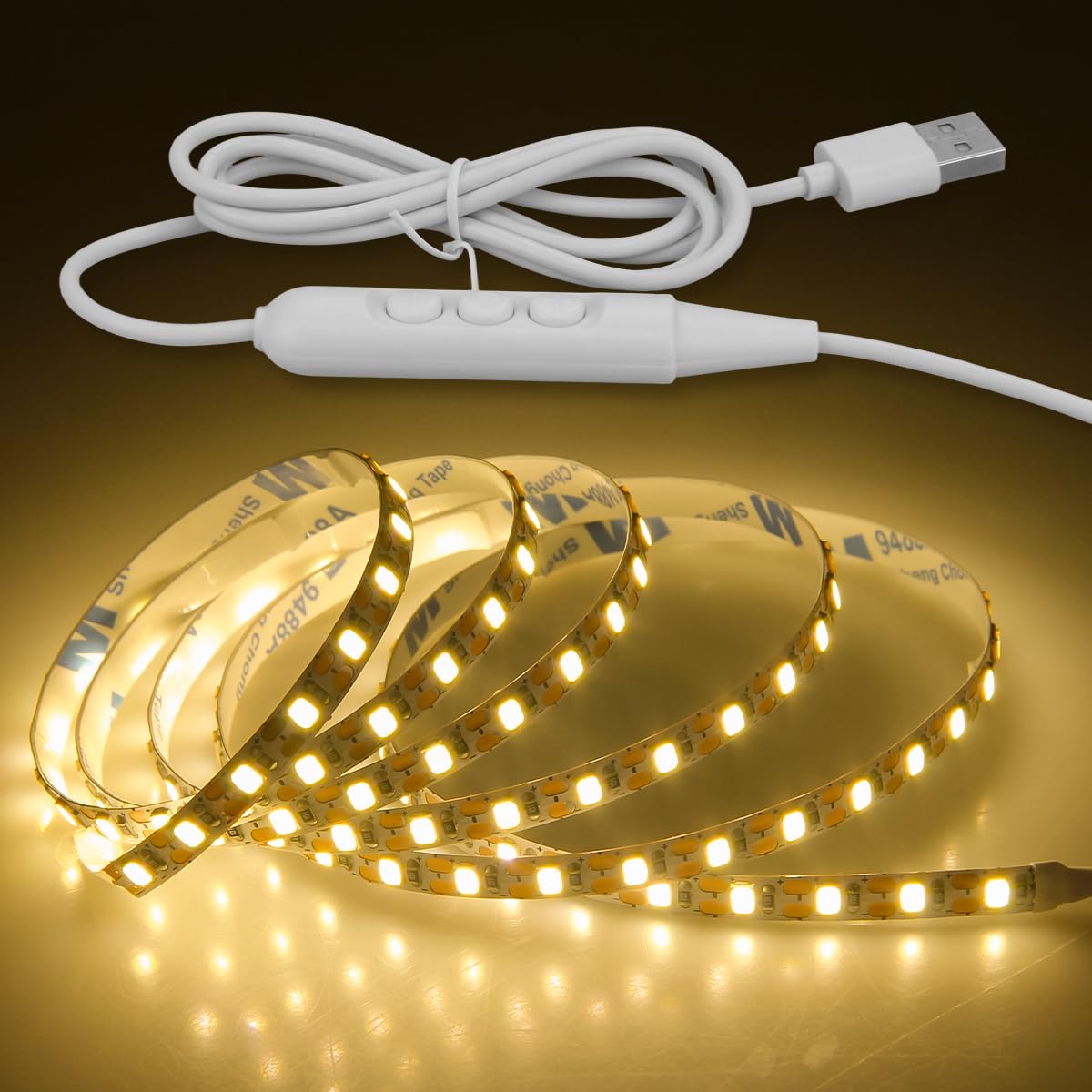 Aclorol 1M 5V USB LED Strip Light Warm White 3000K Dimmable LED Tape Light — image 1