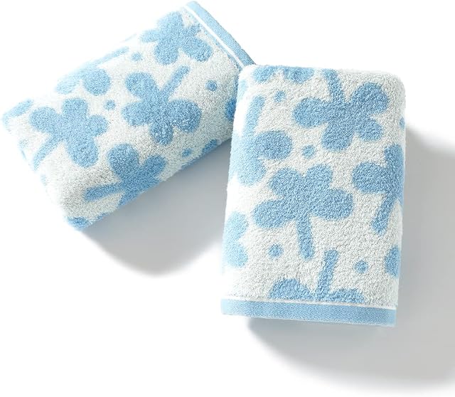 sense gnosis Blue Hand Towels Set of 2 Clovers Pattern 100% Cotton Absorbent Soft Thin Hand Towels for Bathroom 13 x 29 Inch