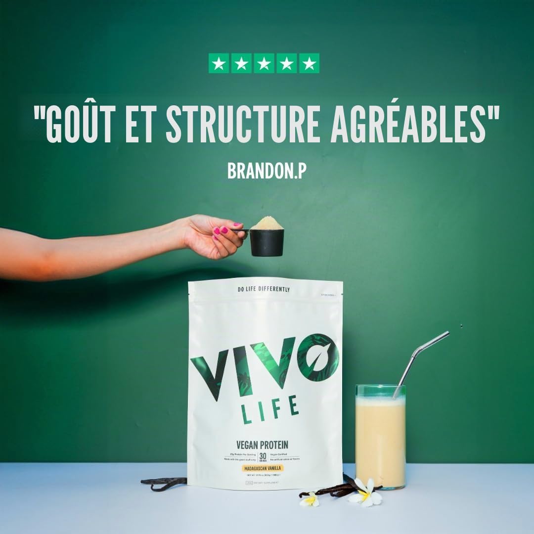Vivo Life poudre de protéine végétalienne - 21 grammes de protéines végétales par portion, 30 portions (960g) - avec du sel de l'Himalaya du Punjab Pakistan (Chocolat)