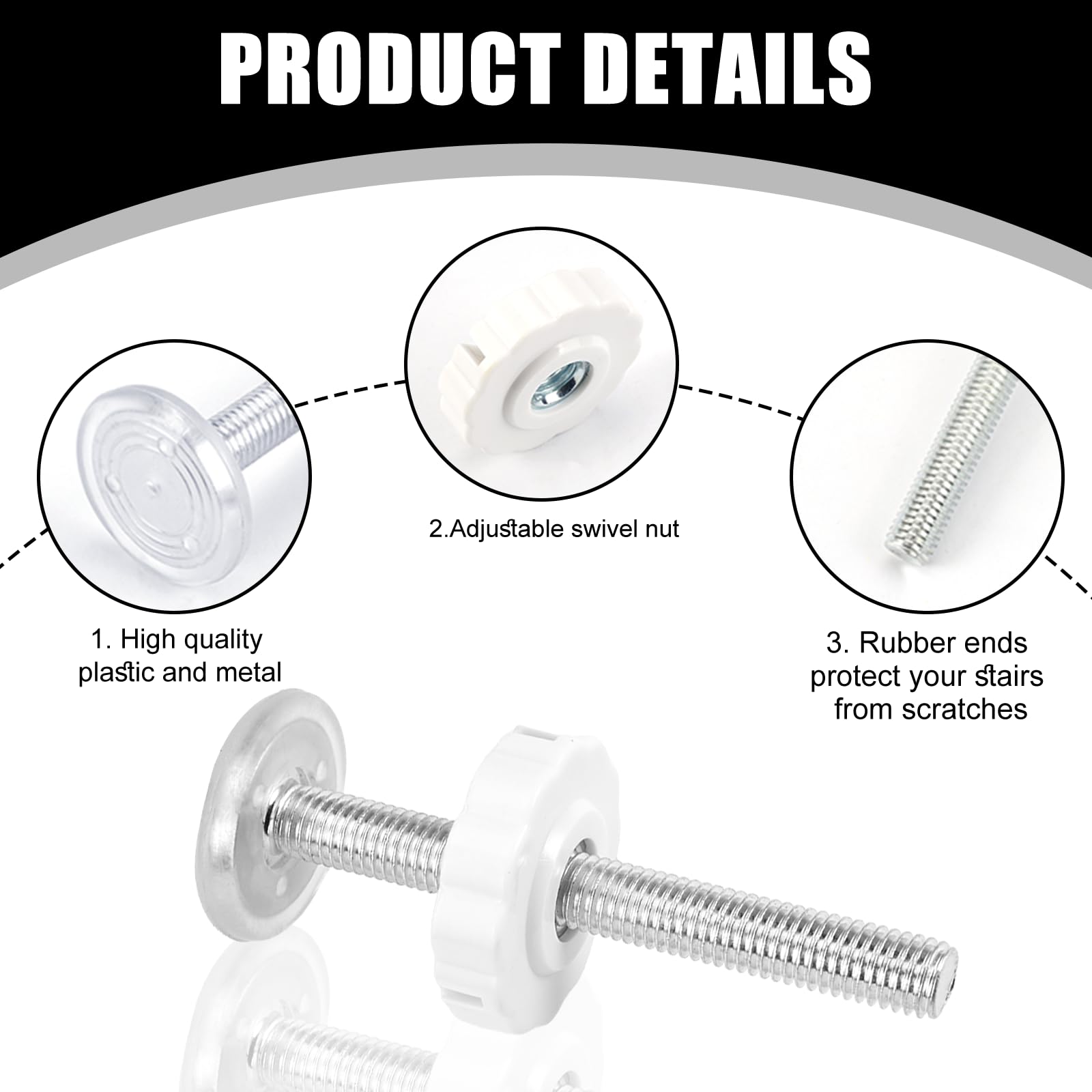 4 Viti A Pressione M10 Per Cancelli Sicurezza Bambini E Animali - Lunghezza 90 Mm (Bianco) - Foto 2