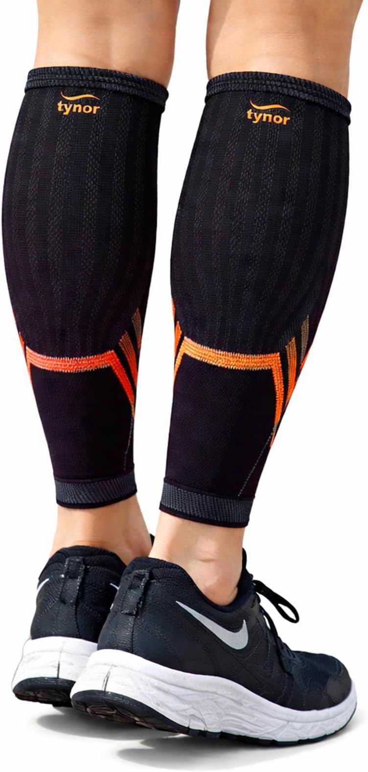 TYNOR Calf and Shin Support Air Pro, Black & Orange, Large, 1 Pair