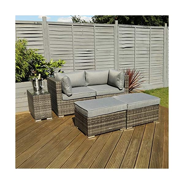 Charles Bentley 2/3 Seater Multi Use Rattan Lounge Set Love Seat Footstools Table in Natural/Grey - Image 6