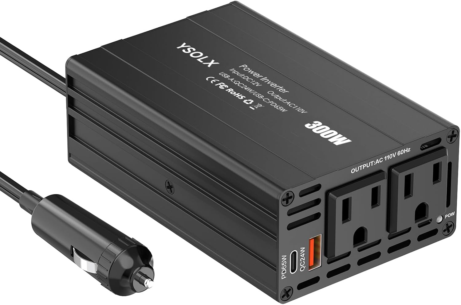 YSOLX 300W Car Power Inverter, DC 12V to 110V AC Car