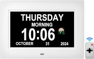 Digital Alarm Clock, Multiple Alarm Functions, Clock with Date and Week, Digital Alarm and Electronic Calendar for Seniors (White, 7-inch)