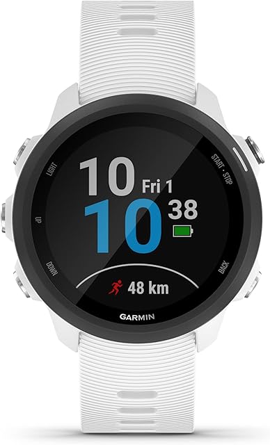 Garmin Forerunner 245 GPS Running Watch, with music and advanced training features, Black with White Band