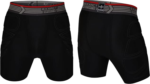 Exxact Sports Sliding Shorts w/Hard Protective Cup, Compression Fit Baseball, Softball, Football, Field Hockey, MMA (Adult)