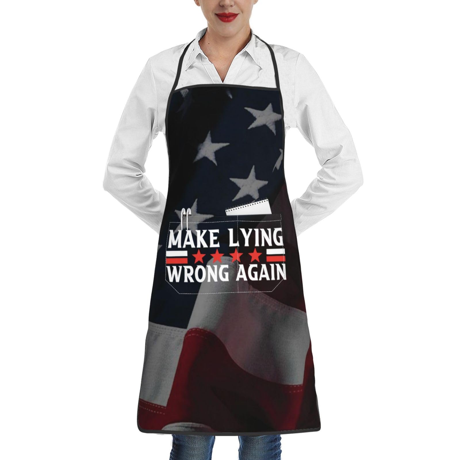 nopicsn Make Lying Wrong Again Apron for cooking with Pockets Women Men Kitchen Chef Funny Aprons