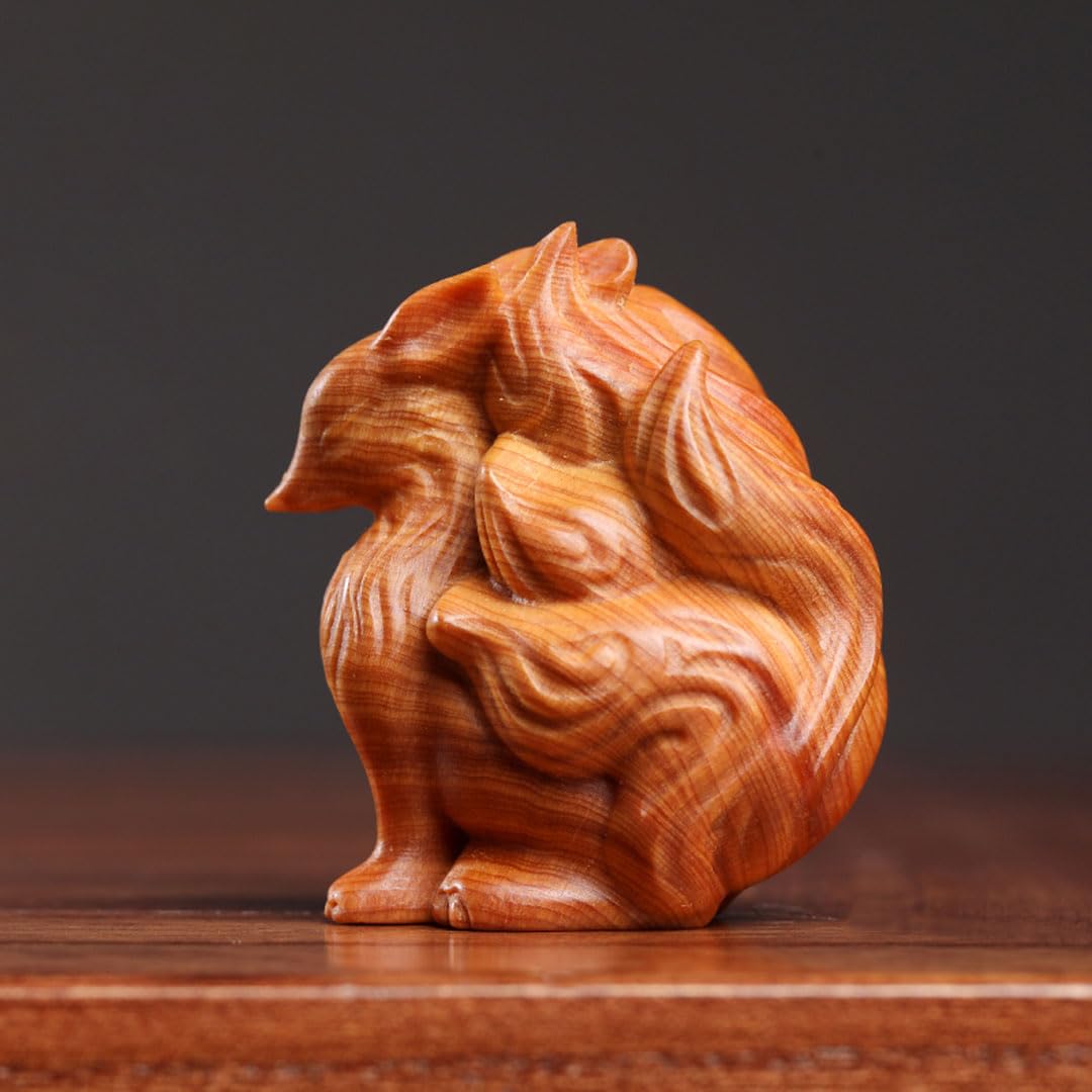 Amazon.co.jp: 【木彫り】九尾の狐 置物 崖柏木 お狐様 □サイズ