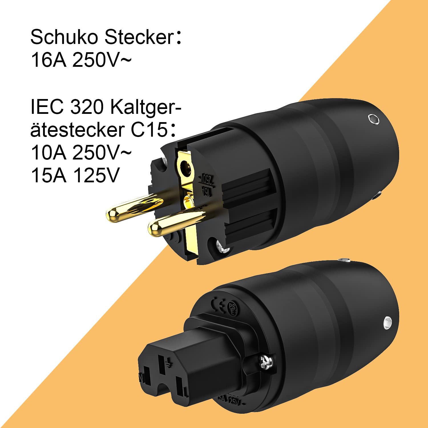 Spina Schuko Hi-End Placcata Oro - Connettore Per Cavi Fino 18mm - Alta Qualità Audio Per Dispositivi Freddi - Foto 3