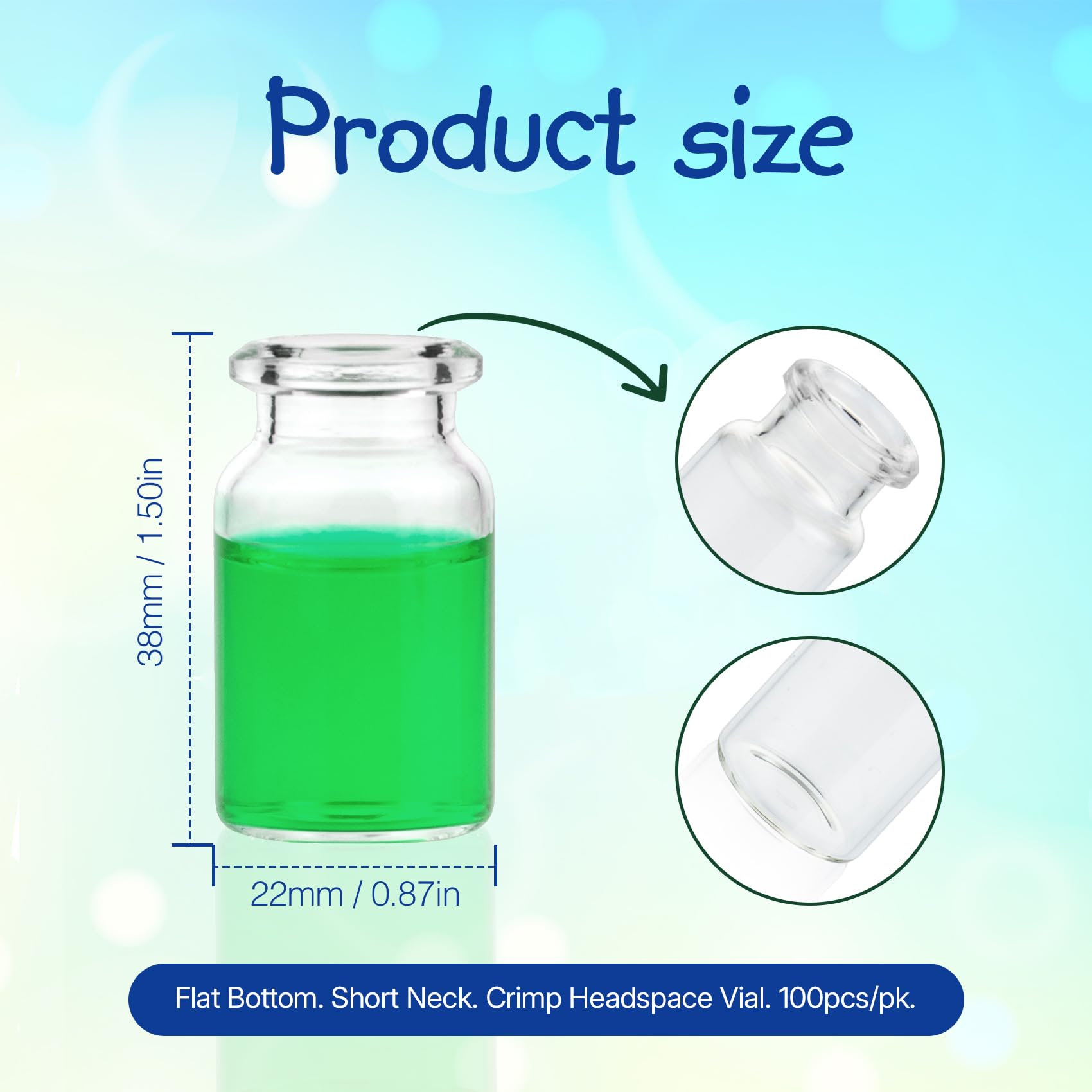 SERHICS Headspace GC Vial, Borosilicate Glass Clear Headspace Vial, Flat Bottom, 20 ml Glass Crimp Top Vials, Pack of 100