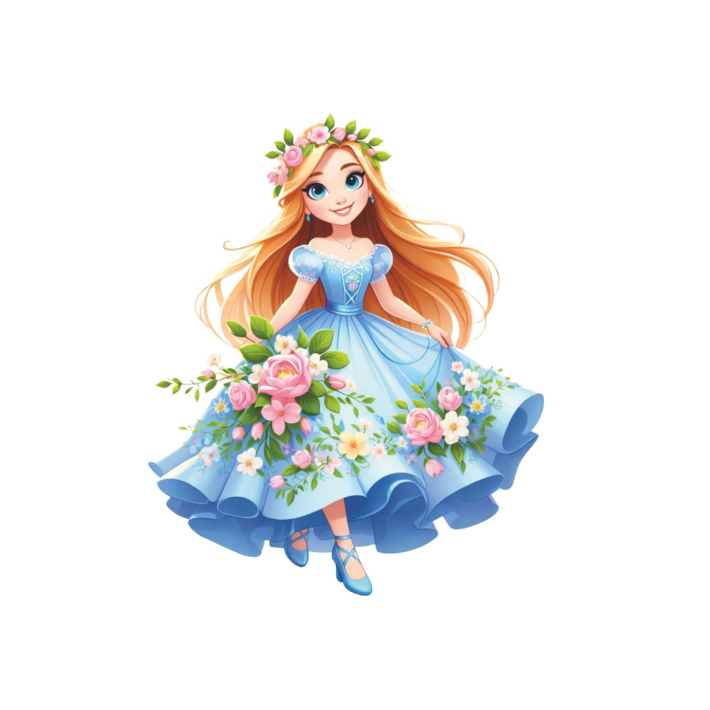 Princess Girl Wall Sticker for Kids Room | Cartoon Floral Princess Wall Decal with Blue Dress for Nursery, Baby Girl Bedroom & Playroom Decor (18 x 15 Inches)-image-15