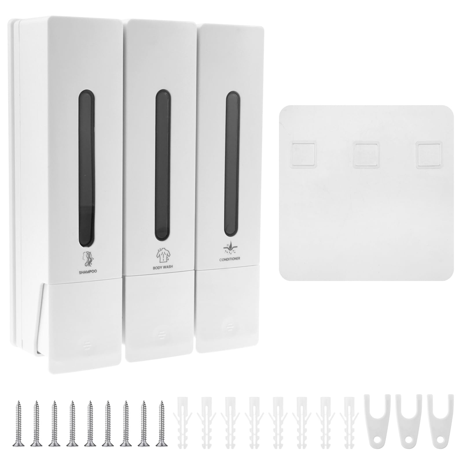 3 dispenser di sapone senza foratura, dispenser per shampoo e balsamo, per bagno, gel doccia, montaggio a parete, 3 dispenser per shampoo da 400 ml, erogazione uniforme di liquidi per sapone liquido e