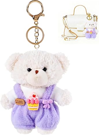 Teddy Bear Keychain with Removable Clothes - Cute Plush Bag Charms Pendant Gift for Women Handbag Purse Backpack