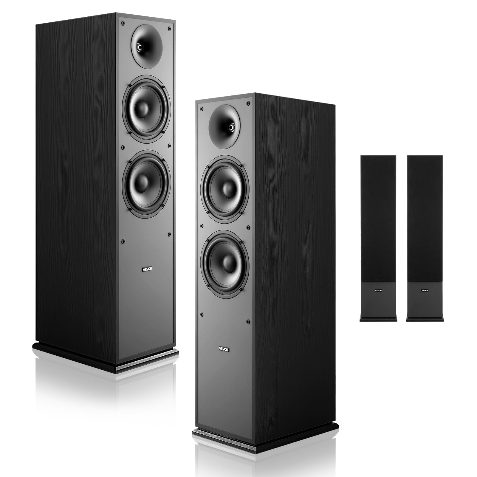VEVOR Floorstanding Speakers, 2-Way, Floor-Standing Tower Speakers with 1 in Tweeter, Dual 6.5 in Woofers, 400W Peak Power, 65Hz–20kHz Frequency Response, Durable MDF Enclosure, for Home Audio, Pair