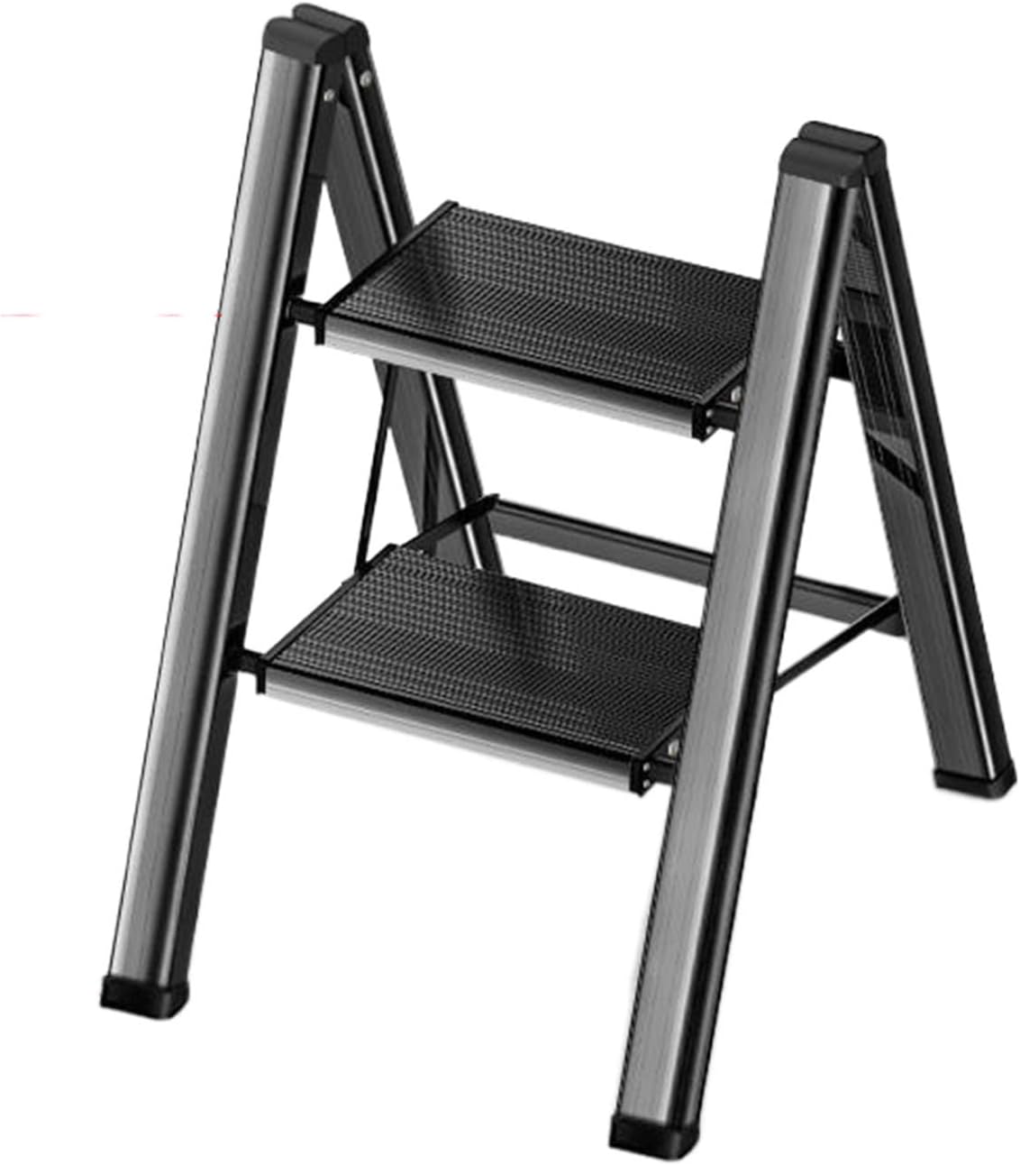 HYO&ZOY Step Ladder 2 Step Sturdy Aluminum Alloy Ladder with Non-Slip Pedal Step Stool for Adults Multi-use Step Ladder Flower Stand Shelf Folding Ladder for Household Kitchen Office (Color : Black)