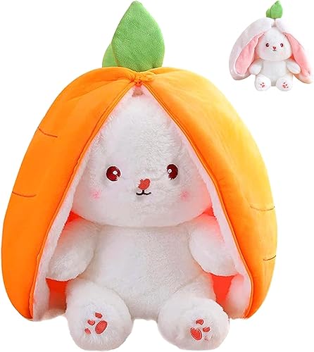 SATKULL Juguete de peluche de conejo de zanahoria, reversible, juguete de peluche de conejo de Pascua, almohada de felpa de Halloween para niños