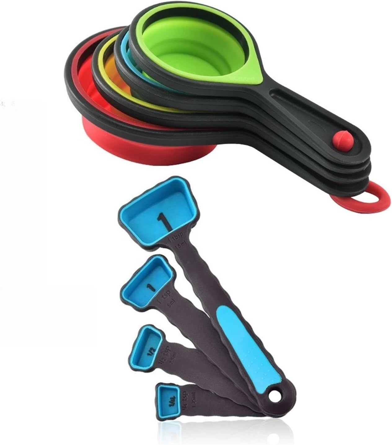 Fit for Foldable Silicone Measuring Spoon Set - 1 Set for Baking, Coffee, Sugar, and Beans(Color and Blue)