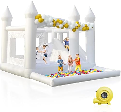 Miniatura 9 de Casa de rebote blanca, castillo de rebote iLink-outer para niños pequeños con pozo de bolas y soplador UL deslizante, fácil de instalar y quitar