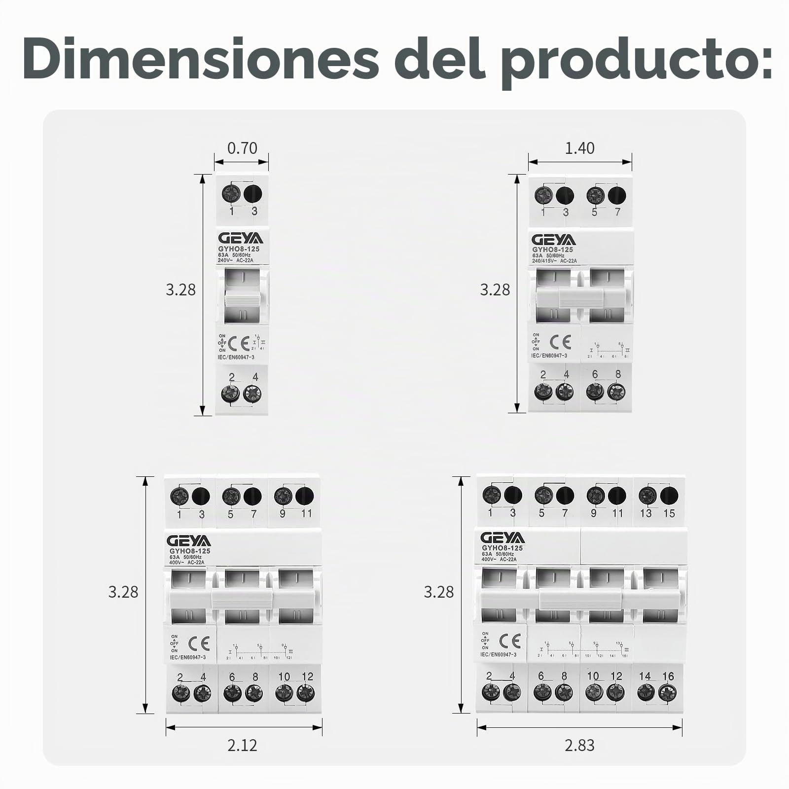Interruptor de transferencia manual de alimentación doble para la red y el generador Interruptor de aislamiento de conversión manual DIN Rail Mount(4P-63A-400V)