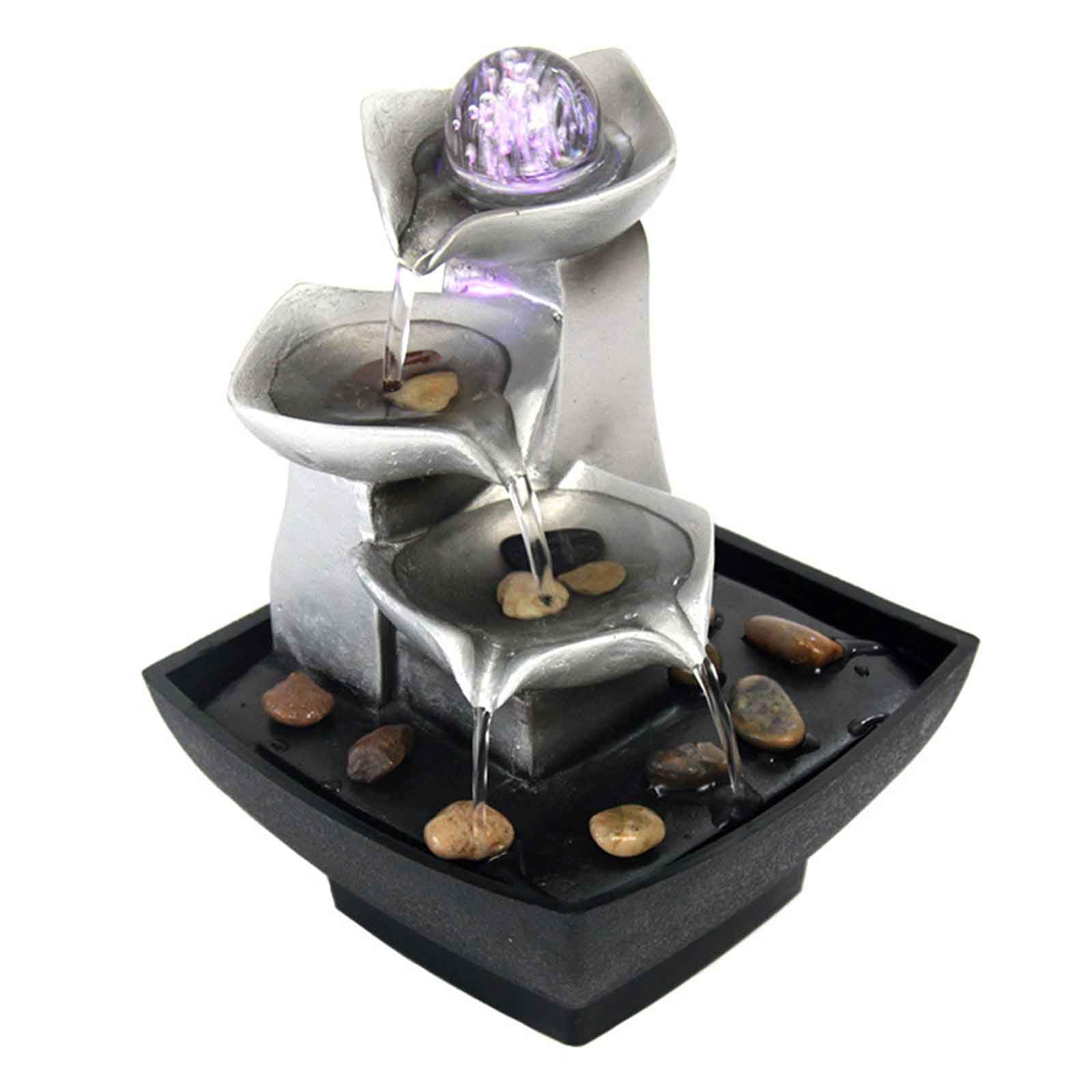 desktop fountain, Spinning Orb Zen Meditation Indoor Waterfall Feature, Three Layers Design with Continuous Water Circulation