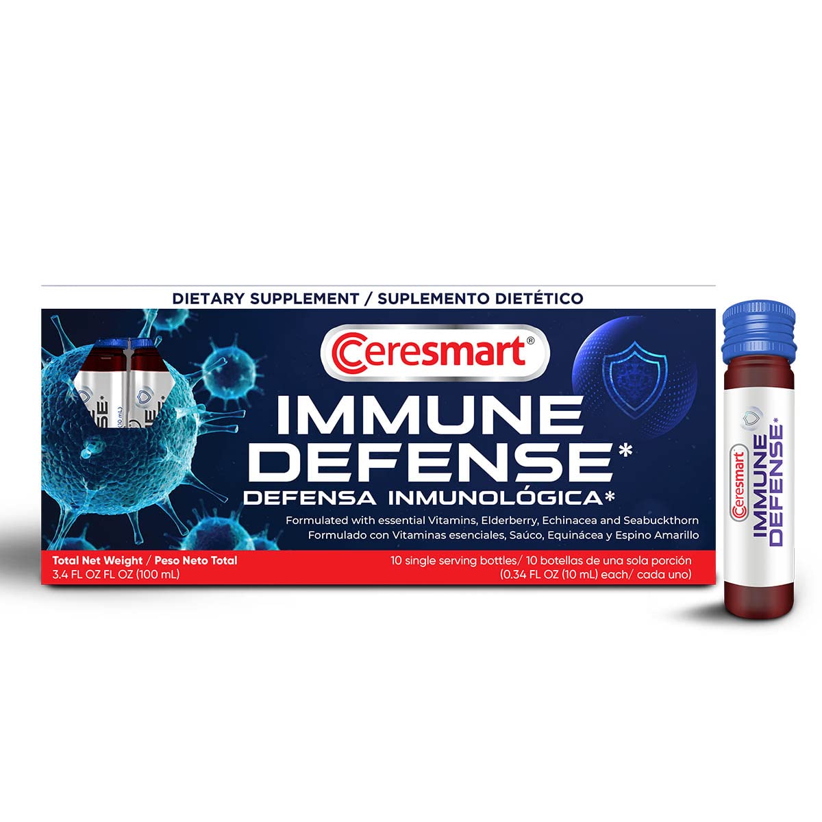 Ceresmart Immunity Shots – 10-Pack Immunity Shot Bottles with Elderberry, Echinacea, Seabuckthorn – Immune Shots for Immunity System Boost – Sweet and Intense Immunity Booster Supplements