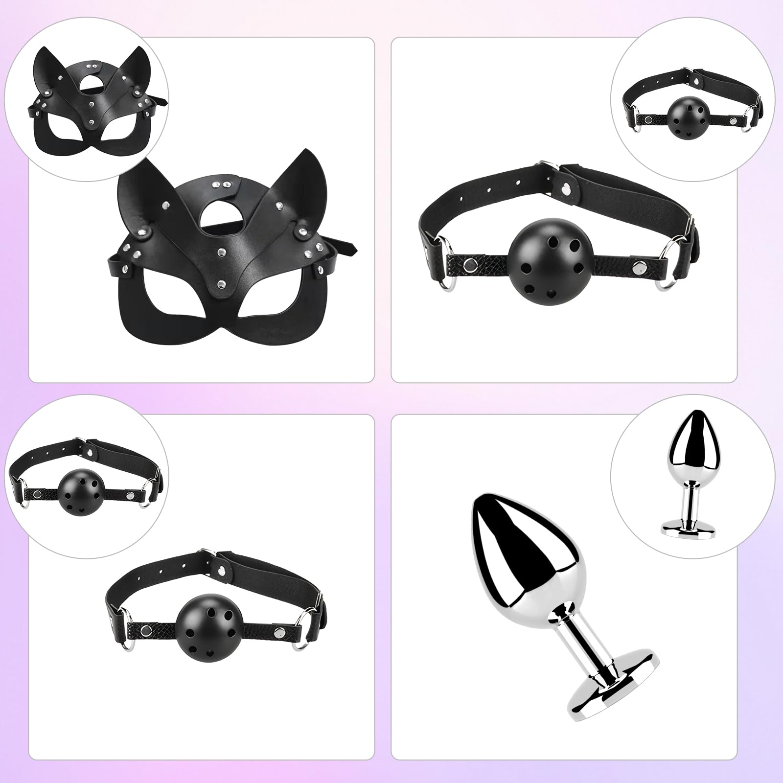 Qoosea SM Bondage Kit 15 Piezas, BDSM Restraints Kits Erótico Set Juguetes Sexuales Plug Anal con Cola de Zorro Butt Plug Set para Parejas, Bondage Set Esposas para Principiantes y Experimentados