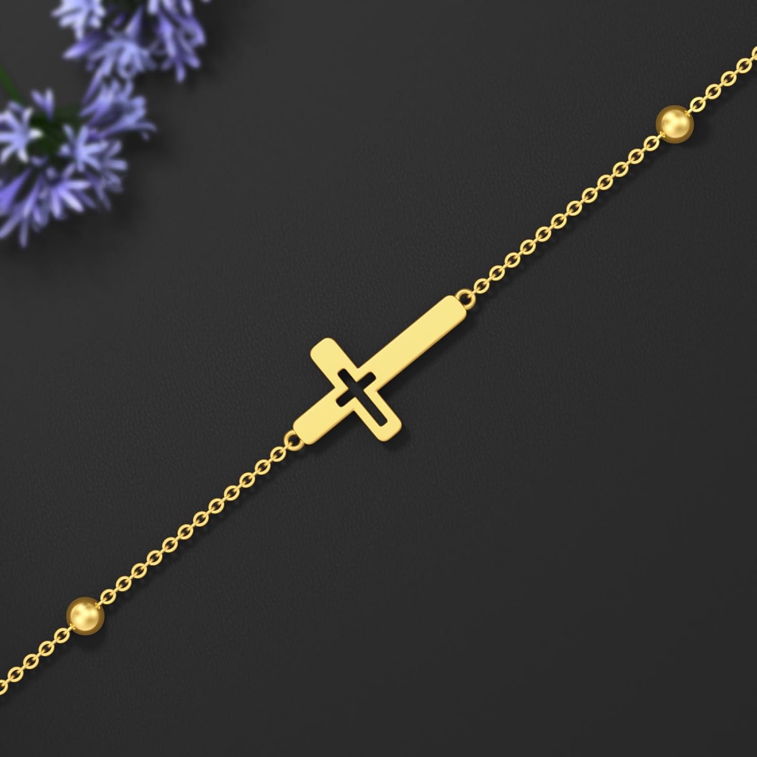 Solid 14K Gold Cross/Heart Anklet for Women, Real Gold Cross Bracelet Adjustable Beach Foot Ankle Bracelet Religious Fine Jewelry Gifts for Her Wife Mom Nana