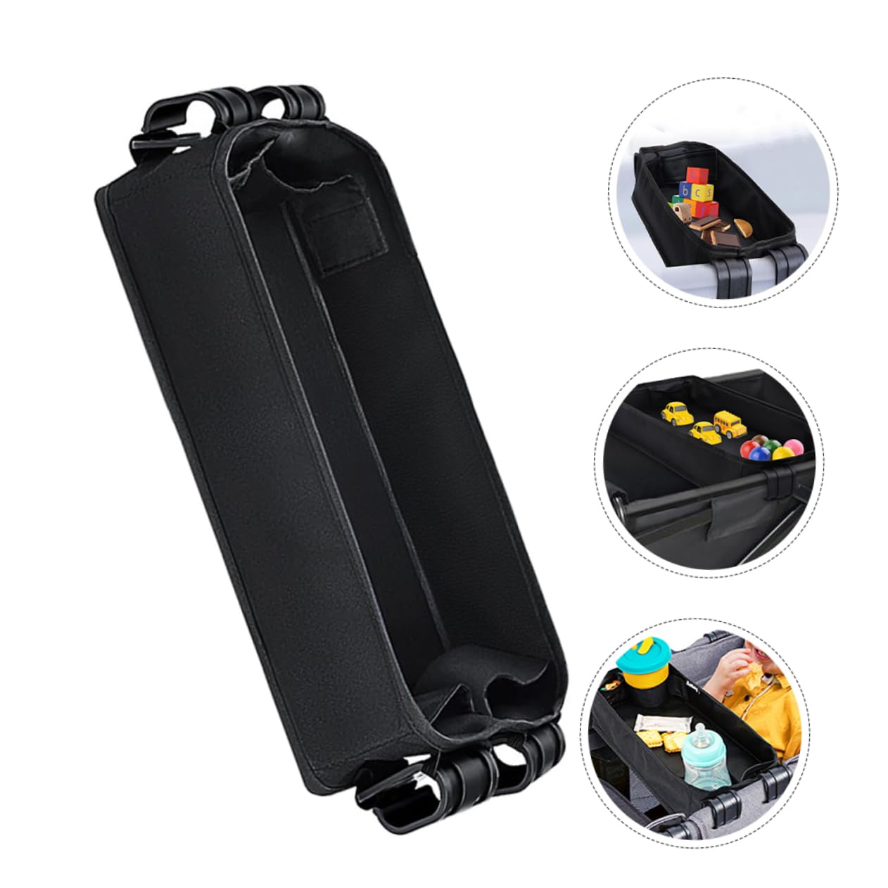 UPKOCH Plateau à Goûter Toile pour Poussette, Organisateur à Clipser Léger et Portable, Stabilité Renforcée Noir pour Voyage | Organisateur de Collations, pour Bébé et Tout-petit, Design Luxueux, Usage Voyage, Accessoire de Repas