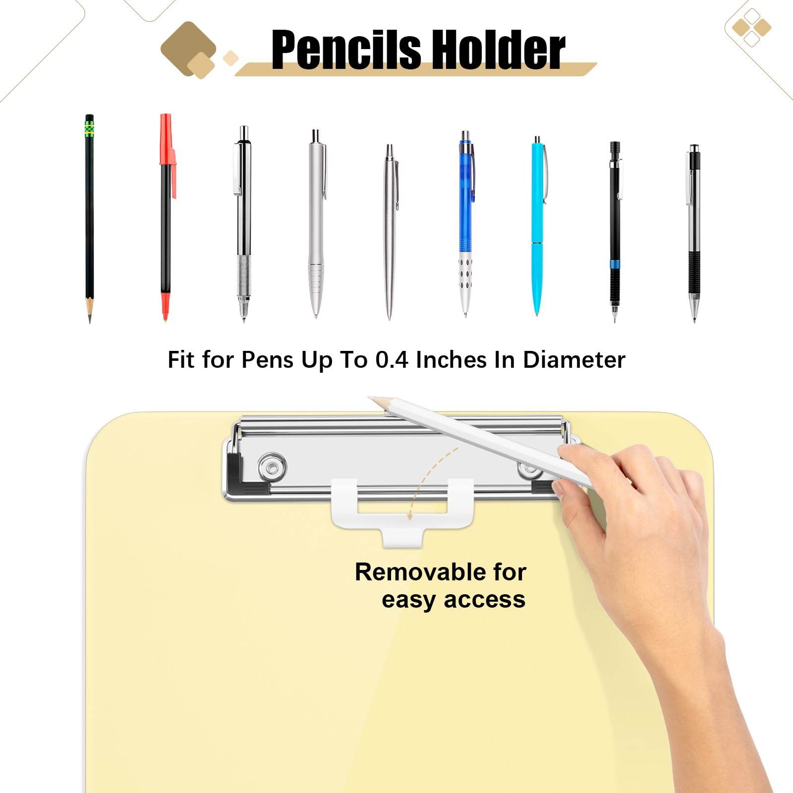Hongri Plastic Clipboard with Pen Holder, Yellow 8.5x11 Letter Size Clip Board for Classroom Office, Students - Image 2