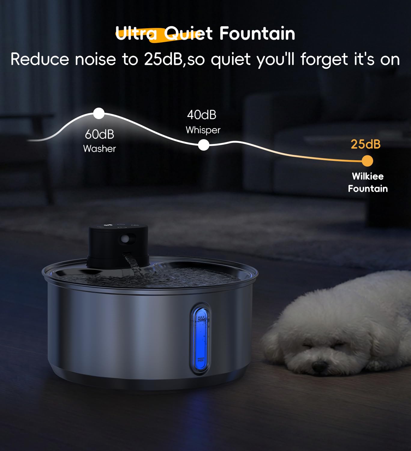 Fuente de agua de acero inoxidable para gatos, fuente inalámbrica para perros de 186 fl.oz/1.45 galones | Fuente inalámbrica para mascotas; batería de 5000 mAh; interior; modos de agua triples; 25 dB ultra silenciosa