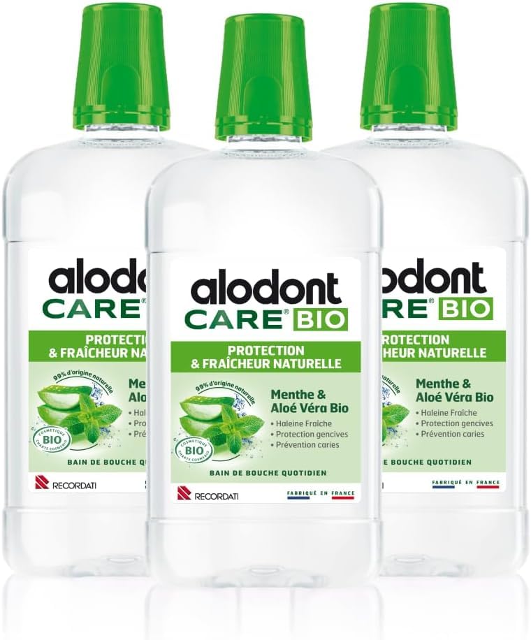 ALODONT CARE BIO | Natürliche Mundspülung | Schützt das Zahnfleisch | Erfrischt den Atem | Pfefferminze & Bio-Aloe Vera | Ab 6 Jahren | 3 x 500 ml