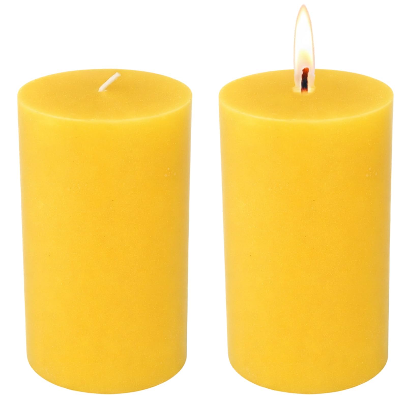 2 Pcs Pillar Beeswax Candle, Beeswax Dinner Candles Made of Pure Bees Wax, Each 40 Hours Long Burning, Non Toxic Candles for Home Decor, Perfect for Relaxation Candle Lover Gift (5 x 10 cm)