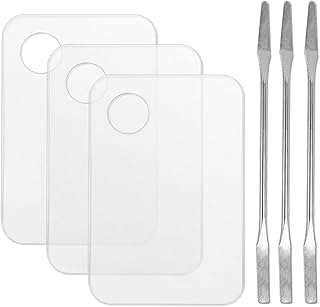 3 Pcs Acrylic Cosmetic Makeup Palette Makeup Palette Clear, Professional Makeup Palette with Scraper Tool, 3PCS Metal Spatula Makeup, Professional Cosmetic Mix, Makeup Artist Tools (Silver)